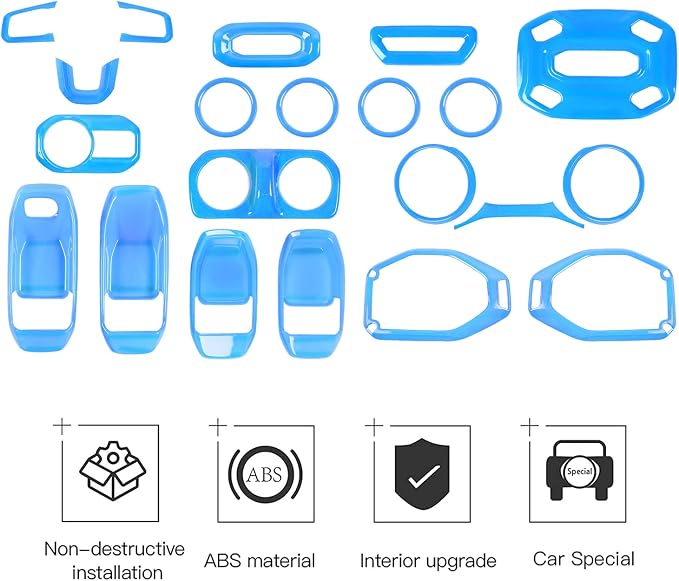 CheroCar 21PCS Full Set Interior Decoration Trim Kit for 2018-2021 Jeep Wrangler JL JLU & Gladiator JT Steering Button Frame, Air Conditioning Vent, Reading Light, Speaker (Light Blue)