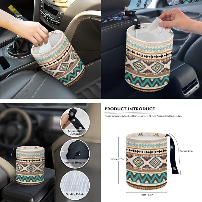 Boho Tribal Car Seat Covers Set of 15 with Universal Steering Wheel Cover, Rearview Mirror Cover, Car Trash Can, Seatbelt Pads, Cup Holder Coasters, Keychains