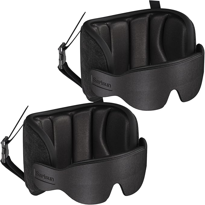 SARISUN Travel Pillows for Airplanes, 2 Pack Airplane Pillows for Long Flight with Sleep Eye Mask, Plane Head Strap for Road Trip, 360° Support for Sleeping, Stop Bobblehead Travel Essentials, Black