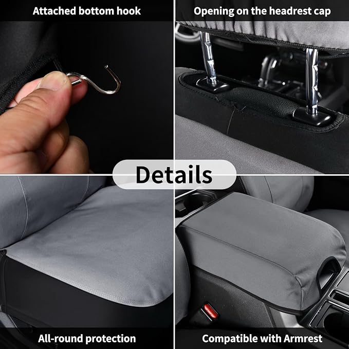 Coverado Front Seat Covers, Waterproof Canvas Seat Protector for Car Seat Cushions for Kids & Dogs, Seat Covers Compatible with 2015-2024 Ford F150 & 2017-2024 Ford F250 F350 F450(Gray, 2PCS)
