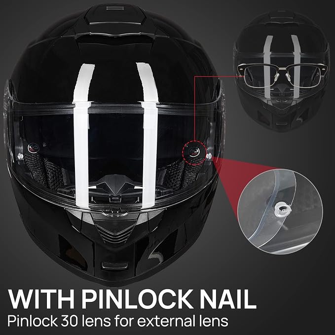 ILM Adult Motorcycle Modular Full Face Helmet Flip up Dual Visor DOT Approved Model 159(Gloss Black,Small)
