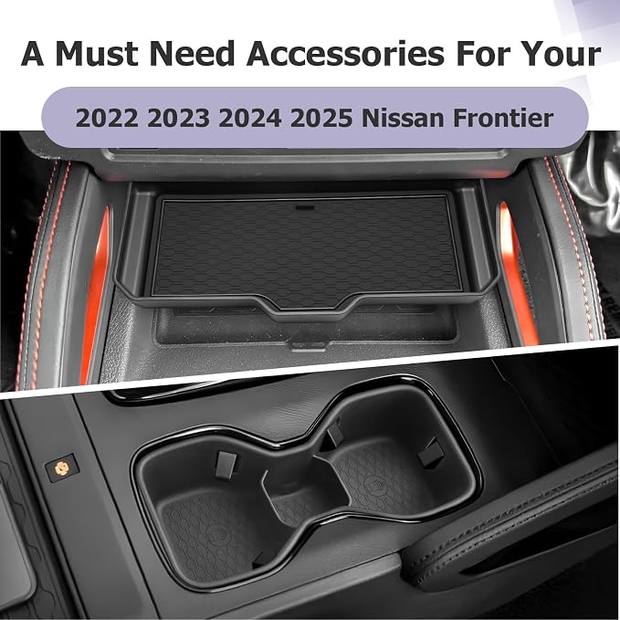 LUWU 2025 2026 Frontier Accessories for 2022 2023 2024 2025 2026 Frontier S/SV/Pro-X/Pro-4X/SL Accessories Front Center Console Tray, Center Console Cup Holder Black 2-Pack