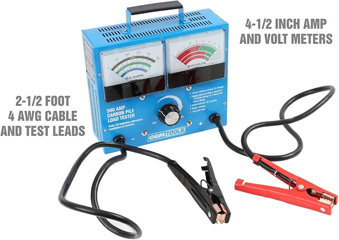 OEMTOOLS 24336 500 Amp 12V Battery Load Tester, Battery Voltage Meter, Regulator and Alternator Load Tester, Variable Voltage Battery Load Tester