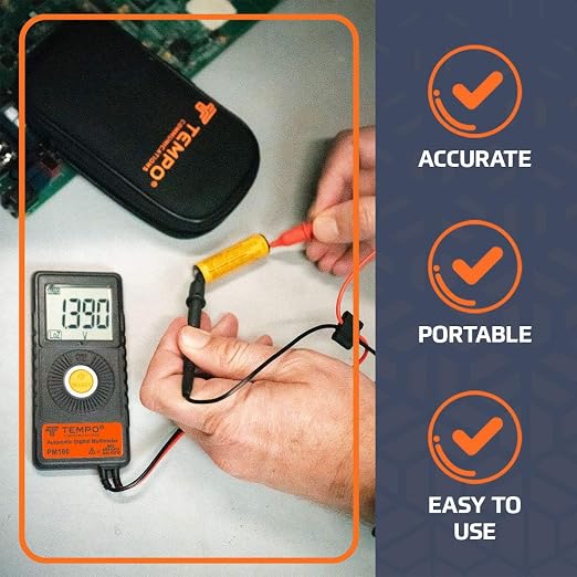 TEMPO Communications PM100 Ultra Portable Pocket Multimeter | Auto Ranging, 6000 Count | Measure AC DC Voltage, AC DC Current, Resistance, Continuity, Capacitance, Electric Field, Frequency