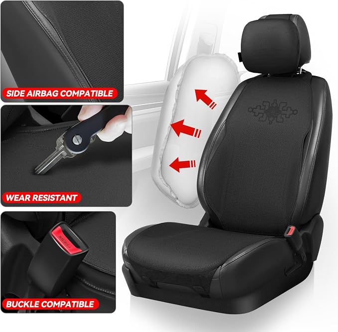 Auto Dynasty Car Seat Covers Full Set, Anti-Slip Automotive Interior Covers, Breathable and Comfort Car Seat Protectors, Airbag Compatible, Universal Fit Most Vehicles, Black (Protex Plus Series)