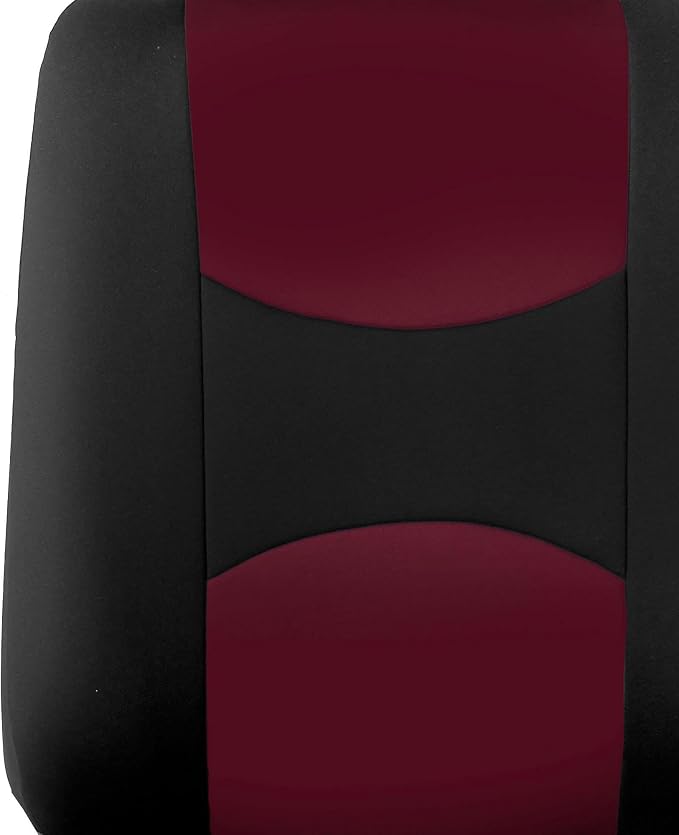 FH Group Car Seat Covers Flat Cloth Front Seats Only Burgundy Automotive Seat Cover, Airbag Compatible Universal Fit Interior Accessories Cars Trucks SUV Combo Steering Wheel Cover & Seat Belt Pads