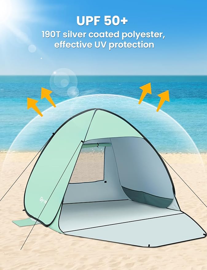 Glymnis Pop Up Beach Tent Beach Shade Tent for 1-4 Persons Sun Shelter UPF 50+ Enclose Zipper Door Portable Easy Up Beach Tent