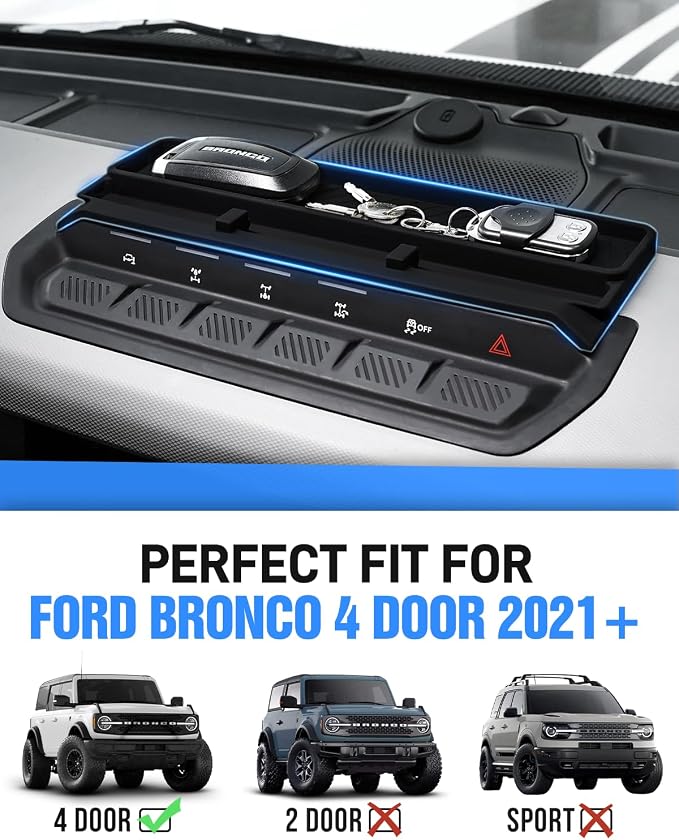 ROADER Bronco Center Console Organizer Compatible with 2021-2025 New Ford Bronco Interior Accessories, Dashboard Behind Screen Storage Tray with Phone Holder Dash Organizer-Black