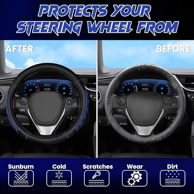 Ventilated Heart-Shaped Steering Wheel Cover with Anti-Slip Leather Grip. Compatible with Ford, Toyota, Honda, Nissan, and Chevrolet Vehicles for 14.5-15.2 inch Round Steering Wheels.
