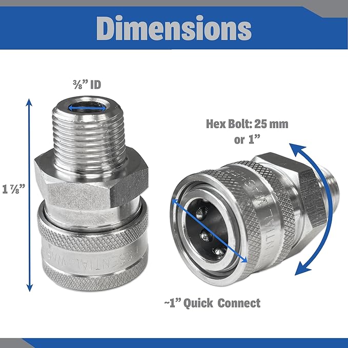Essential Washer Stainless Steel ⅜” Quick Connect Male NPT | Pressure Washer Quick Connect Fittings | 5000 PSI | Set Of 6