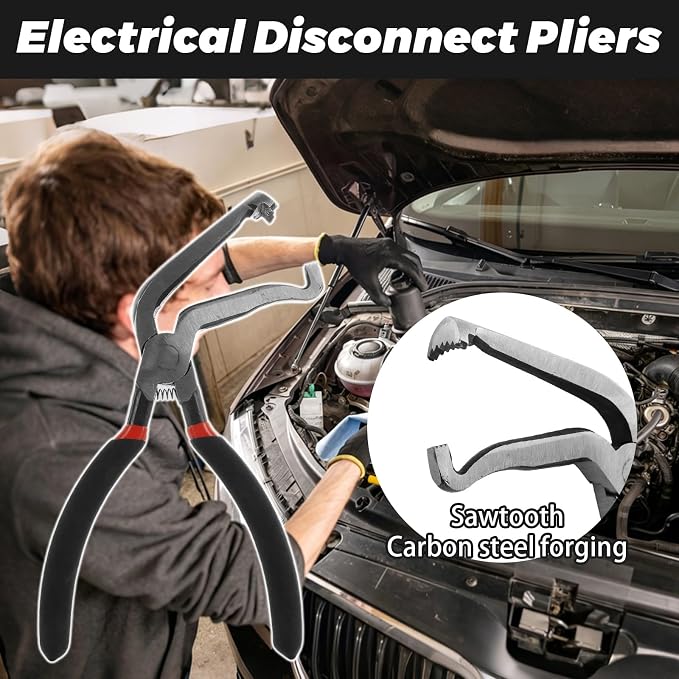 7PCS Professional Electrical Disconnect Pliers Kit, 420 Stainless Steel Automotive Connector Removal Tool Set with Angled & Right Angle Pliers, Pry Bar, Puller & Clip Remover for Car Repair