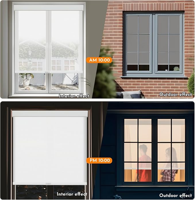 Persilux Free-Stop Cordless Solar Shades for Windows Shades Light Filtering Roller Shades (White, 20" W x 72" H) 5% Openness UV Protection Flame Retardant View Through Roller Blinds for Windows, Home