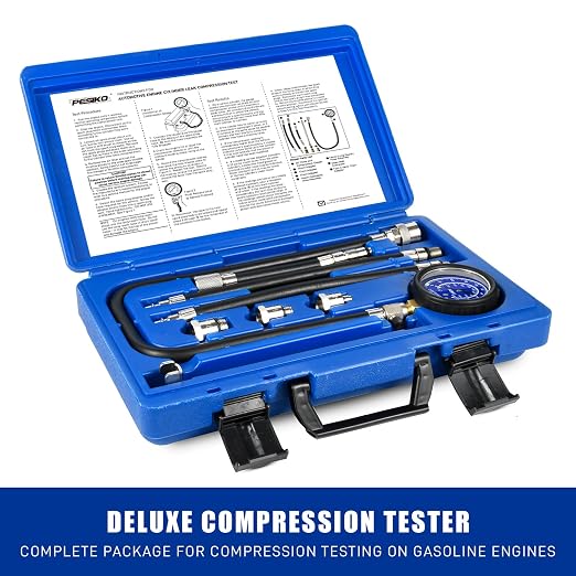 Engine Compression Tester Kit | 0-300 psi/20.7 Bar | Cylinder Compression Gauge, Multi-Size Spark Plug Adapters for Gasoline Engines