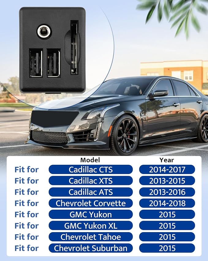 Dual USB Port SD Card Interface AUX Jack Fit for Cadillac CTS XTS ATS, Fit for Chevrolet Corvette Tahoe Suburban, Fit for GMC Yukon Replace 13581213