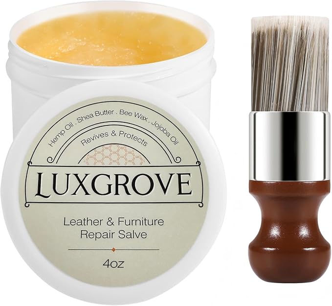 LUXGROVE® Leather & Furniture Repair Salve- Polisher, Leather Cleaner & Conditioner to Soften, Protect & Restore Leathercraft, Leathers Soap for Car Seat, Couch, Shoe, Purse, Boot & Saddles - 4oz