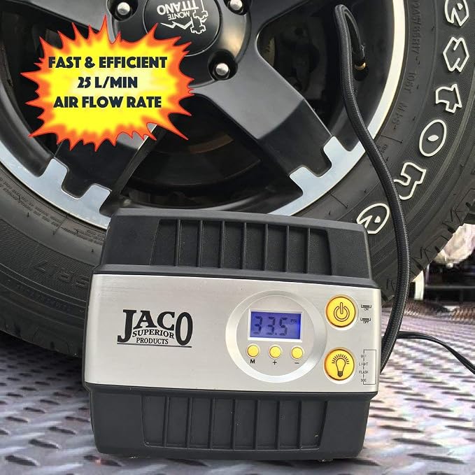 JACO SmartPro 12V Tire Inflator Air Compressor (Max 100 PSI) with Locking Lightning L2X Hose Extension (Bundle)
