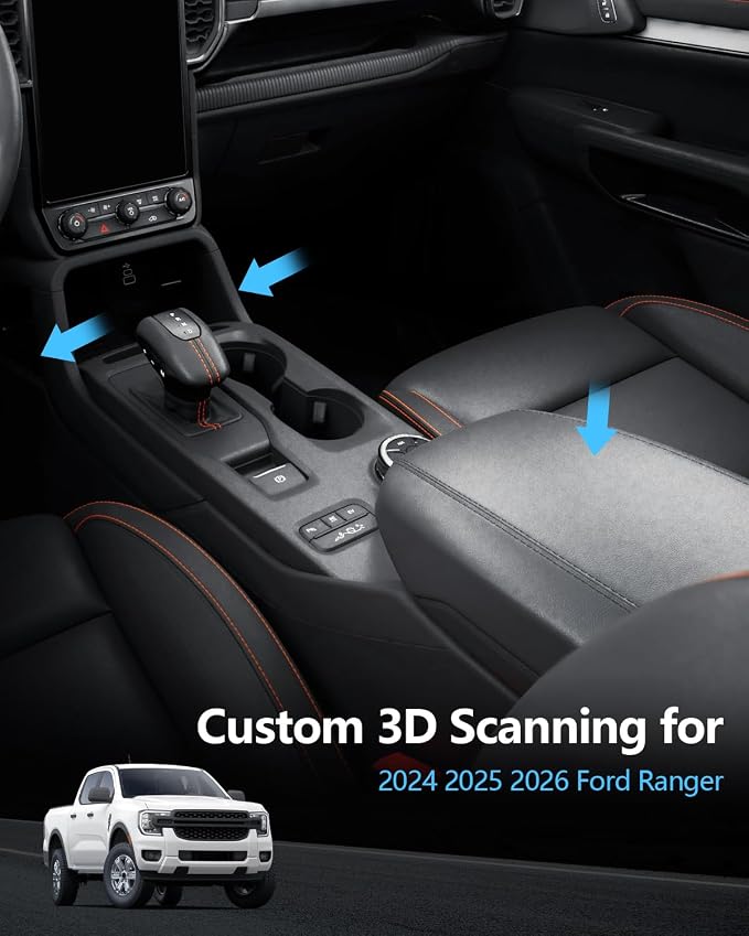 SKTU 3PCS for 2024 2025 2026 Ford Ranger Center Console Organizer for 2024-2026 Ranger (XL/XLT/Lariat/Raptor) Console Tray & Central Console Hanging Storage Box Ford Ranger 2024 2025 2026 Accessories
