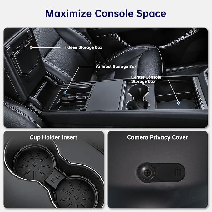 Center Console Organizer for Tesla Model Y Juniper 2025-2026, Silent Silicone Armrest Storage Double-Layer Storage, Smooth Sliding, Fit for Juniper Model Y Accessories 7PCS