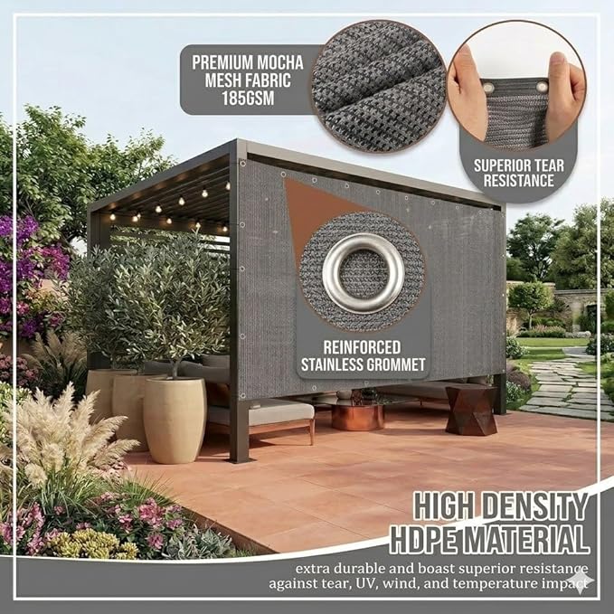 EMERIT 90% Sun Shade Cloth, 8' X 10' Pergola Shade Cover Canopy, 50 MPH Wind-Resistant Tarp with Reinforced Stainless Steel Grommets, Privacy Screen for Outdoor Patio, Backyard, Deck
