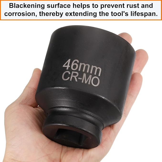 HARFINGTON 3pcs 4 Point Square Socket 1" Drive 46mm Metric Square Impact Socket CR-MO Blackening Standard Wheel Sleeve Pneumatic Sleeve Tool for Auto Repair Mechanical Maintenance Home Use