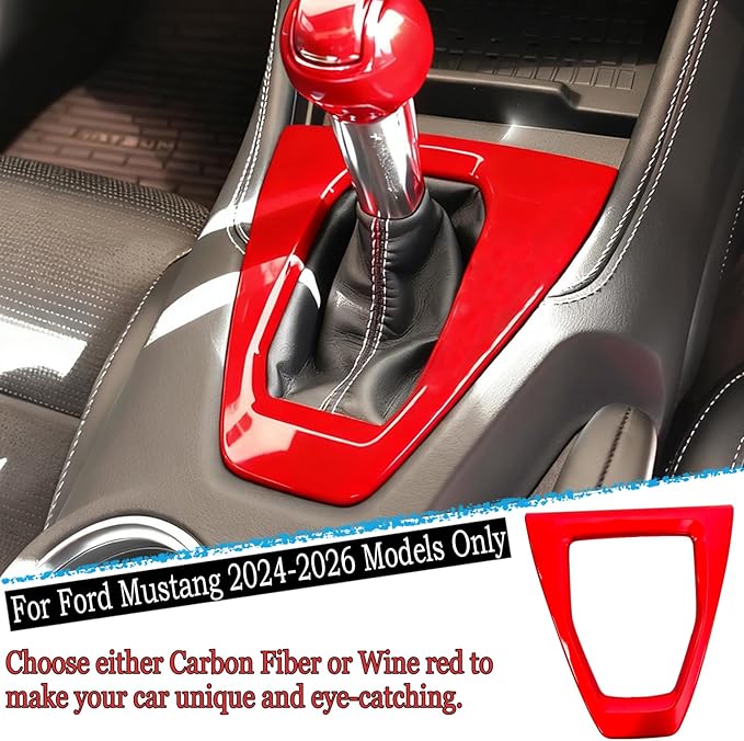MUXEE Console Gear Shifter Panel Cover,for Ford Mustang 2024 2025 2026 - ABS Wine red Sport Style Console Gear Shifter Panel Cover Accessories(for Manual Gear Model)