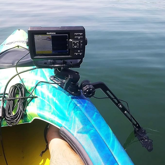 Kayak Fish Finder Mount with Transducer Mounting Arm, 1.5" Ball Marine Electronic Mount for Boat Track, Universal Mounting Plate, Compatible with Scotty, Lowrance, Garmin Fish Finders
