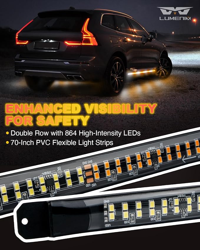 LUMENIX Rooftop Strobe Beacon Lights Bar w/Control Panel and 2PCS 70 Inch Running Board Emergency Strobe Lights Strip Bundle