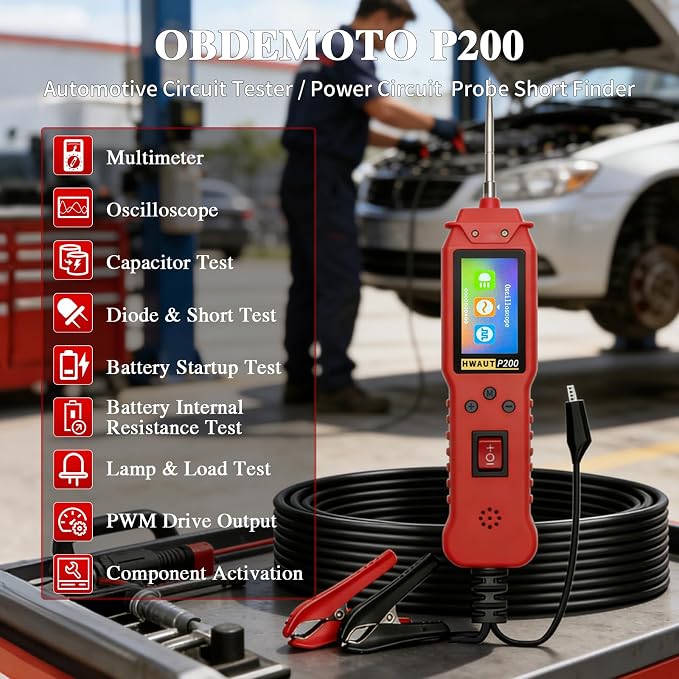 Automotive Circuit Tester, Power Circuit Probe Short Finder with Multimeter & Oscilloscope, 0-36V DC/AC Voltage, PWM Drive, Component Activation, Tester Electric 16.4FT Cable for Car Truck RV