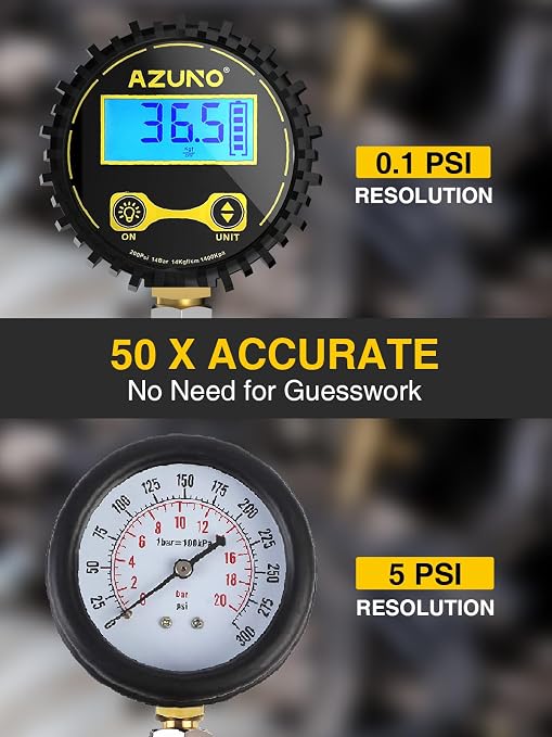 AZUNO Compression Tester Automotive, Digital Compression Gauge 200 PSI for Petrol Engine Cylinder Compression Tester Kit with Adapter & Hose