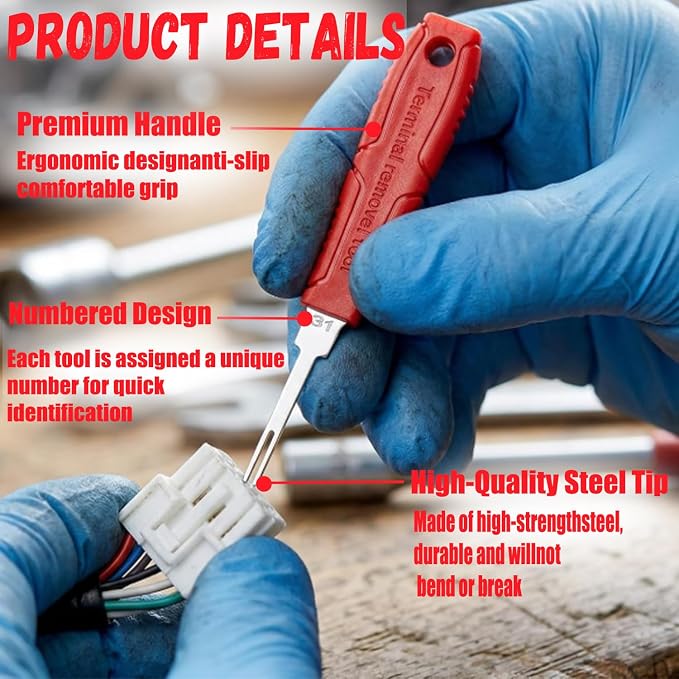 Depinning Tools Kit - 41Pcs Pin Removal Tools with Blow-Molded Case | 41Pcs Terminal Removal Tools Terminal Pin Removal Kit for Automotive Motorcycle Electrical Wire Harness & Connectors