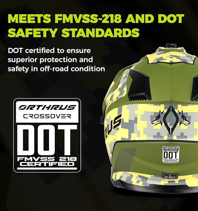 Orthrus Dual Sport Adventure Motorcycle Helmet DOT Certified for Adults, UV Protected Dual Visor & Intercom Slot, ATV UTV Dirt Bike Snowmobile Off Road Helmets