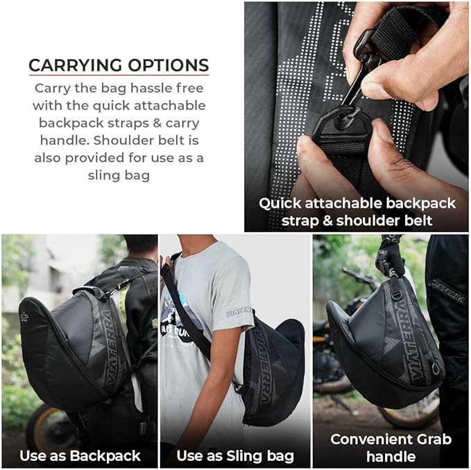 ViaTerra ADV Helmet Bag (Black Grey) I Avoid Scratches & Dirt on Helmet Visor I for Safe Carry & Storage of Off Road Helmets I Lined with Foam Padding
