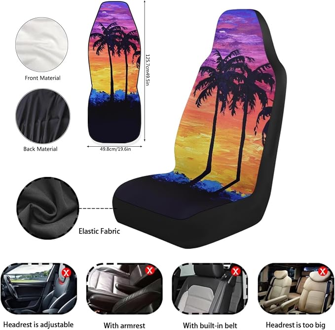 Coconut Tree Car Seat Covers Full Set 11 Pack Auto Seat Belt Cover Steering Wheel Cover Gear Lever Cover Hand Brake Cover Universal Fit for Cars SUV