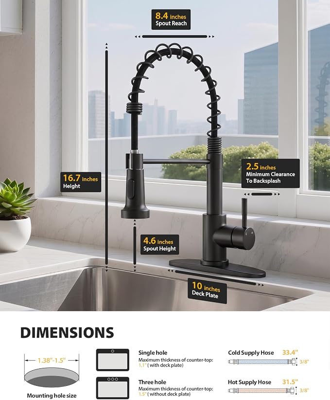 Hiqufet Kitchen Faucet with Pull Down Sprayer, High Arc Single Handle Kitchen Sink Faucet for Pot Filler, Single Hole Single Handle Stainless Steel Bar Sink Faucets