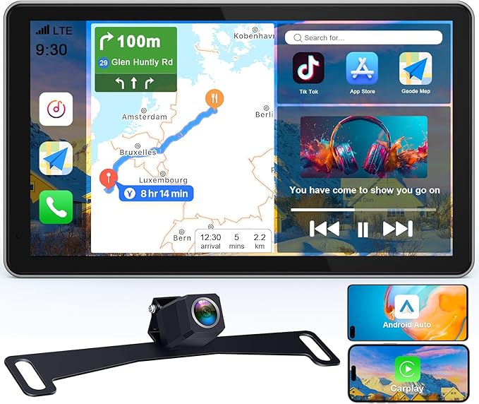 Thybro Portable Apple Carplay with Backup Camera: Plug-Play 15-Mins DIY Installation Carplay Screen - Compatible with 99% of Older Cars Upgraded - Wireless Seamless Connection for Apple/Android Auto
