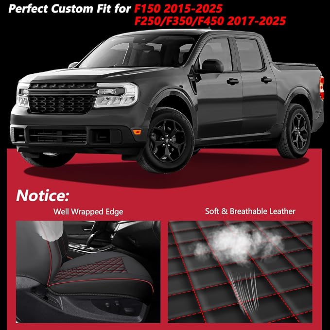 F150 Seat Covers 2015-2026 Front Pair, Truck Interior Sets with Lumbar Support Custom Fit for Ford F150 2015-2026, F250/F350/F450 2017-2026 Super Duty Crew Cab XLT XL Lariat Platinum,BlackRed