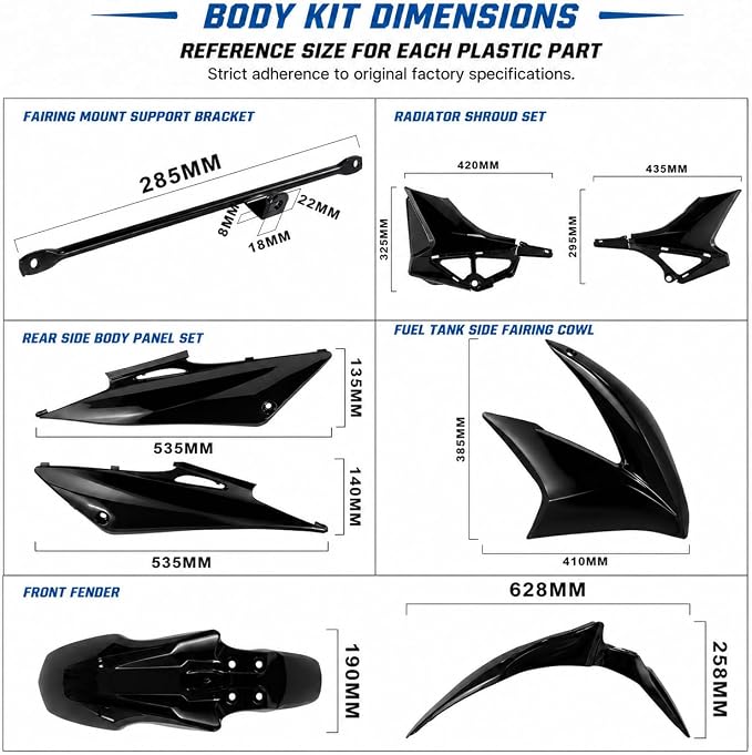 Hawk 250 Plastics Fairing Kit (All Years) - Premium PP Dirt Bike Bodywork Replacement with Fenders & Tank Guards - OEM Fitment Black