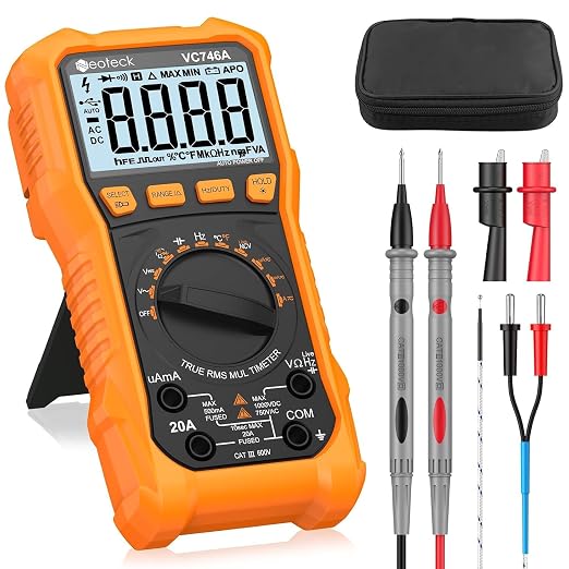Neoteck 6000 Counts Digital Multimeter 750V AC 1000V DC with AC/DC Current Measurement TRMS Auto Range Voltmeter with NCV, CAT III 600V, Temp/Cap/Freq/Duty/Diode/Cont, Backlit+Flashlight, Complete Kit