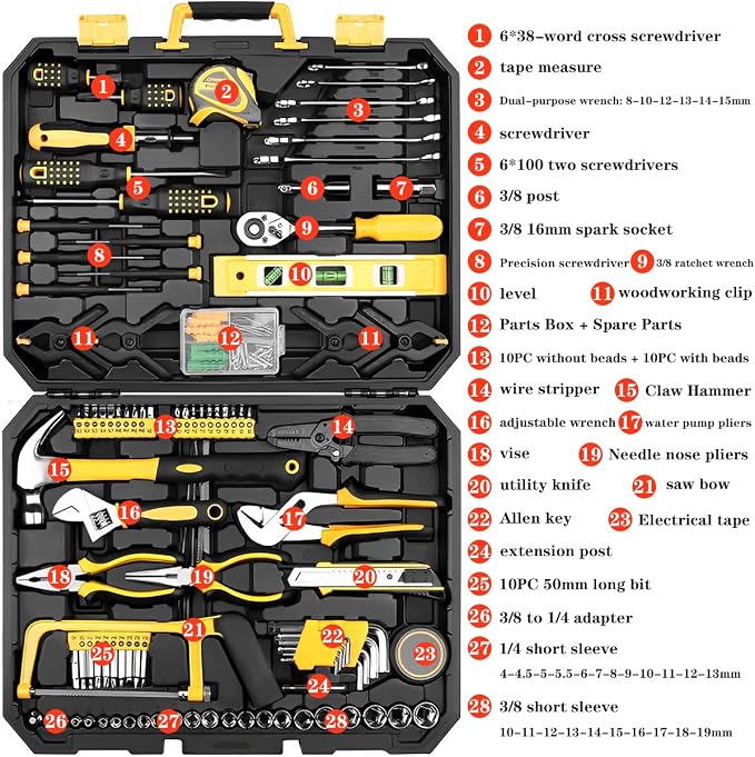Liakai 168 Piece Socket Wrench Auto Repair Tool Combination Package Mixed Tool Set Hand Tool Kit with Plastic Toolbox Storage Case