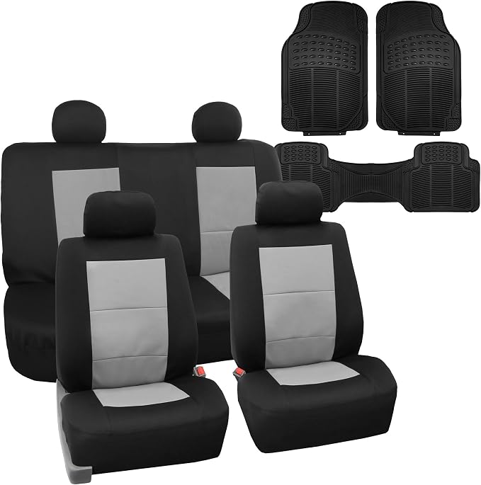 FH Group FB085114 +F11306 Premium Waterproof Seat Covers (Gray) Full Set – Universal Fit for Cars Trucks & SUVs