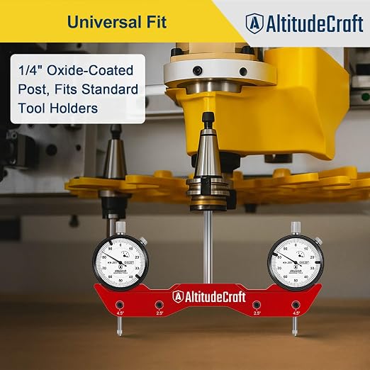 Mill Tramming Tool with Dual 0.001 Inch Dial Indicators for Spindle Squaring and Alignment, 1/4 Inch Shank CNC Trammel Gauge for Mini Mills, Shapeoko, Onefinity, Protective Case
