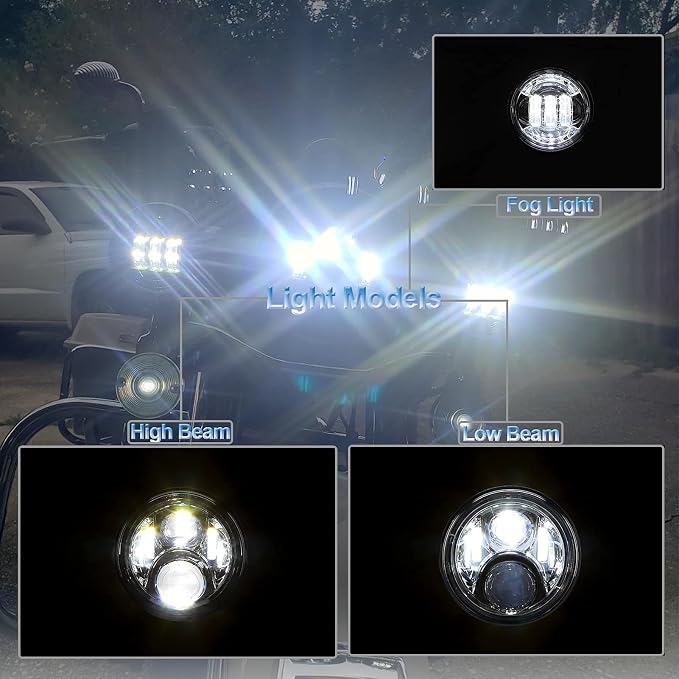 AlyoNed 7 inch Motorcycle LED Headlight 4.5" Fog Passing Lights DOT Kit Compatible with Harley Davidson Fat Boy Street Glide Heritage Softail Road King Switchback Electra Glide Ultra Classic Black