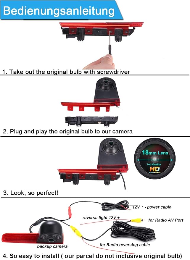 【New Super Dual Lens】 Car Rear View Camera 3rd Brake Light Reversing System, for VW T5 Multivan T6 Caravelle Tailgate high roof Brake Stop lamp Transporter Business MPV SUV Bus Double Doors