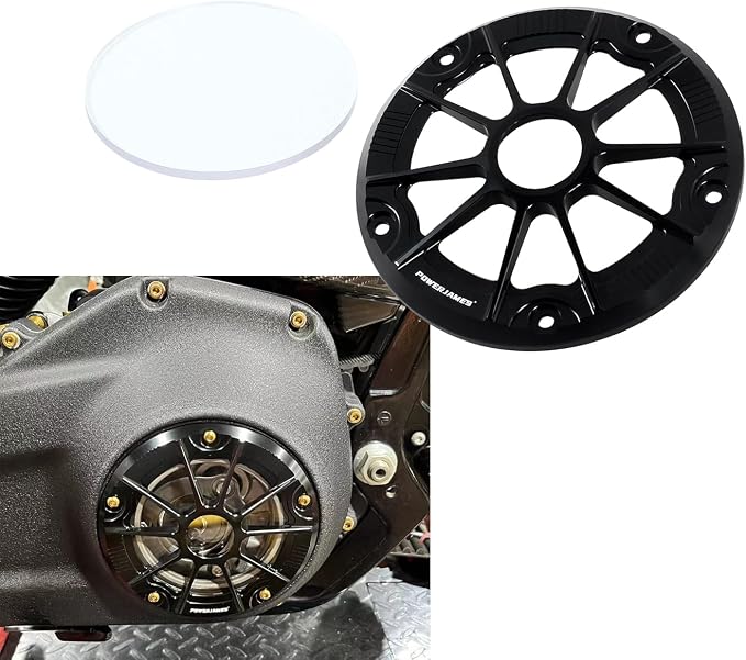 POWER JAMES Black Aluminum Visible Primary Cover Clutch Derby Cover with PC Acrylic Transparent Glass Fits for Harley Davidson 2019-24 Softail Street Bob Low Rider ST Fat Boy Bob Models (Fully Black)