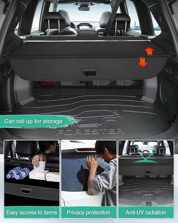 Powerty Cargo Cover for 2025 2026 Subaru Forester Accessories Trunk Cover Retractable Trunk Shielding Shade Cargo Luggage Cover Black