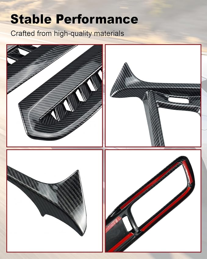Carbon Fiber Interior Decoration Trim Kit Fit for Toyota Camry 2018-2024 | Dashboard Console Center Frame, Air Vent Trims and Steering Wheel Cover, Black