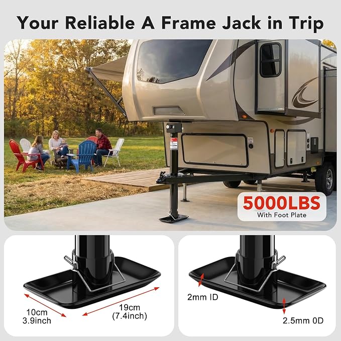 BYERN AUTO A-Frame Trailer Jack, 5000lbs Foot Plate & 2000 lbs Dual-Wheel, 20-24V Cordless Drill Compatible & Hand Crank, 14" Lift, Heavy Duty RV Tongue Jack for Trailer, Utility, Boat, Yacht