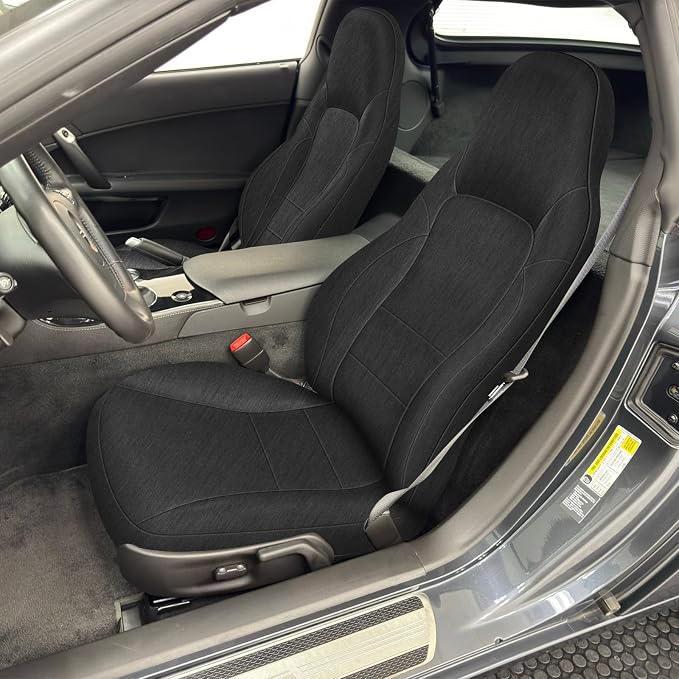 Front Seat Covers Compatible with 2005-2013 Chevy Corvette C6 (Not for Grand Sport), Heavy Duty Cationic Linen Fabric Seat Protector
