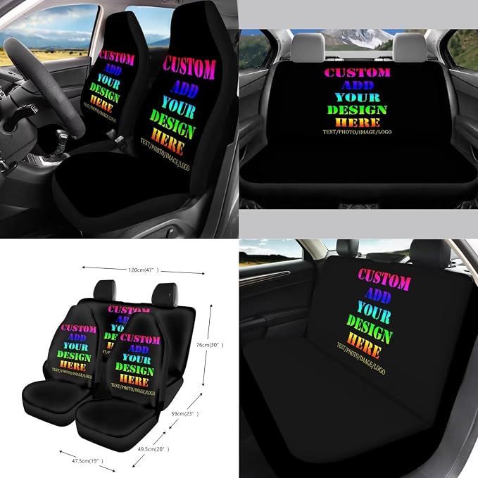 Wanyint Custom Car Seat Cover Set 15 PCS, Personalized Add Your Photo Seat Protector Steering Wheel Seat Belt Rear View Mirror Cover Trash Can Coaster Keychain Air Vent Bag Auto Decor Accessories
