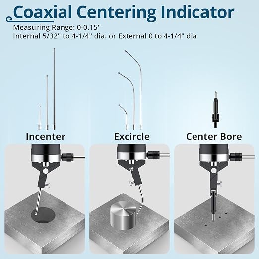 Coaxial Centering Indicator 0-0.15"/0.0005" Resolution,Co-Ax Dial Test Indicator with 6 Feelers,3/8" Shank,for CNC Mill,Lathe,Boring Machine Center Alignment